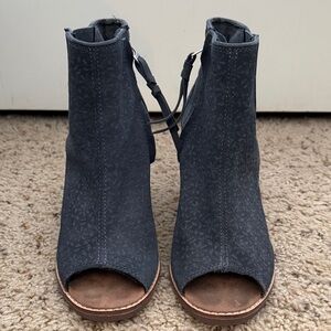 Toms Blue/Gray Suede Open-Toe Ankle Booties